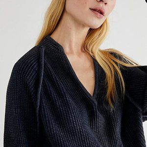Free People Aubrey Thermal Top Ribbed Black NWT